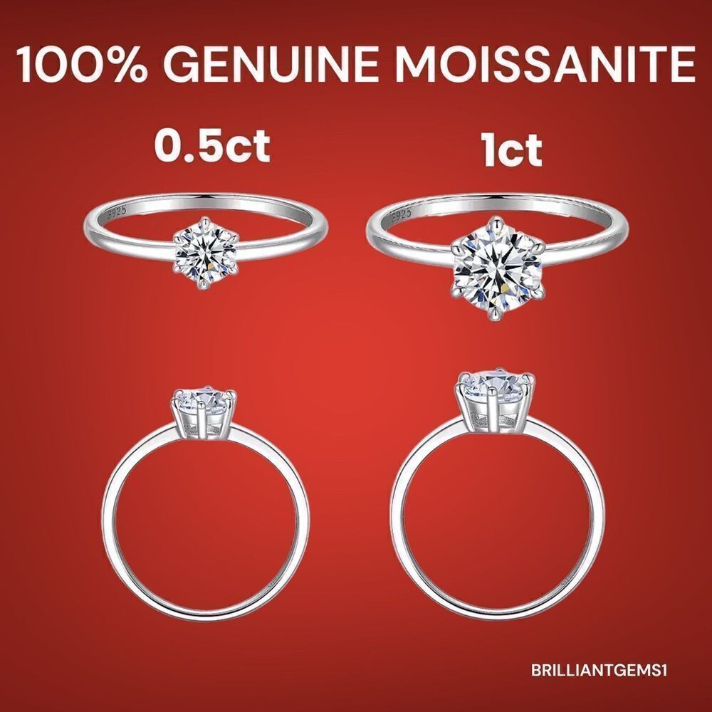 💎217💎 GOLD DIAMOND MOISSANITE 0.5CT STERLING SILVER ENGAGEMENT RING